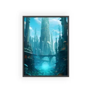Glowing Spired Sea City Framed Poster