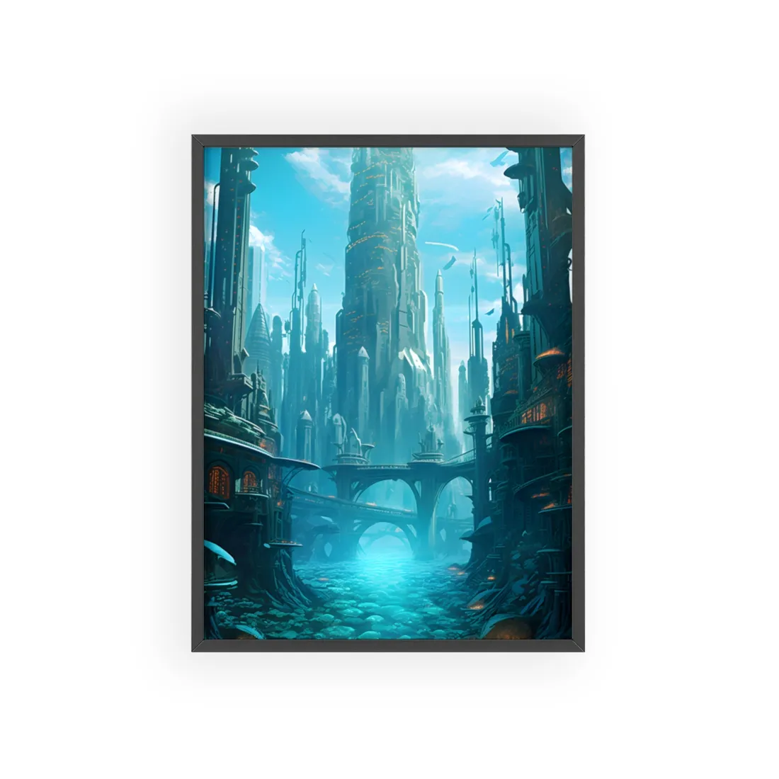 Underwater City of Tomorrow: Futuristic Metropol - Framed Poster