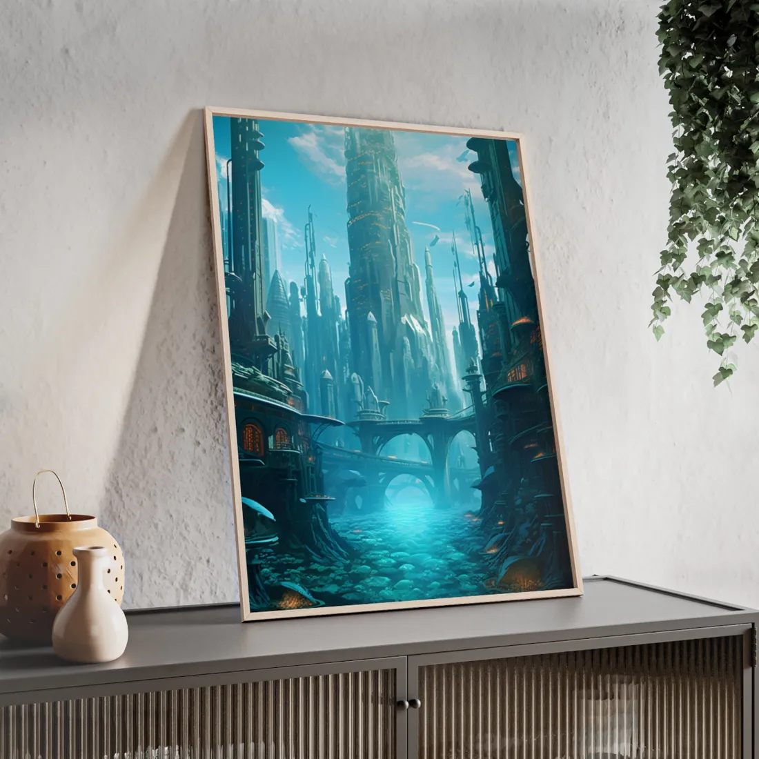 Underwater City of Tomorrow: Futuristic Metropol - Framed Poster