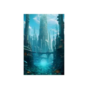 Glowing Spired Sea City Metal Poster