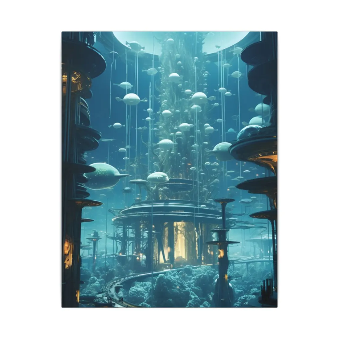 Underwater City of Tomorrow: Futuristic Urban Landscape Art - Canvas