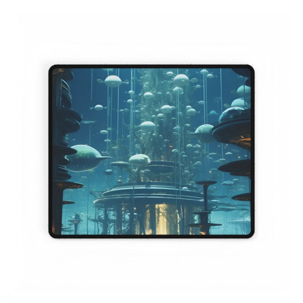 Underwater City of Tomorrow: Futuristic Urban Landscape Art - Desk Mat