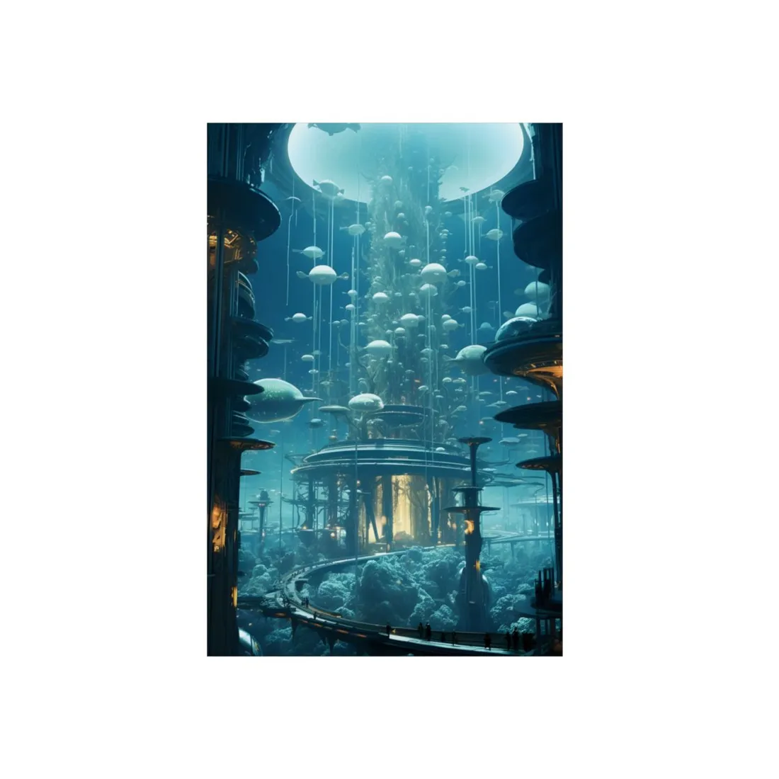 Underwater City of Tomorrow: Futuristic Urban Landscape Art - Metal Poster