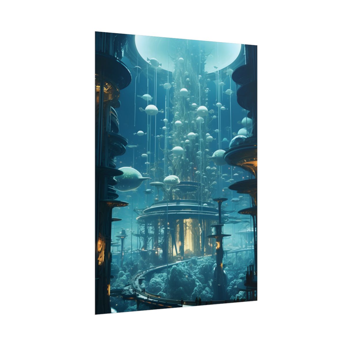 Underwater City of Tomorrow: Futuristic Urban Landscape Art - Poster
