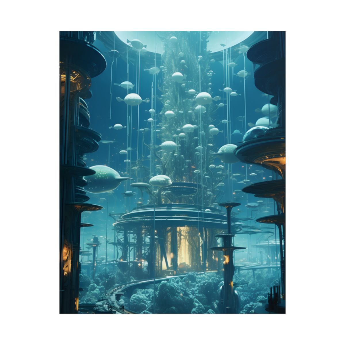 Underwater City of Tomorrow: Futuristic Urban Landscape Art - Poster