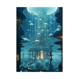 Underwater City with Glowing Domes Poster