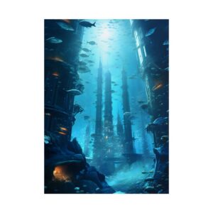 Underwater Spires with Fish Schools Poster