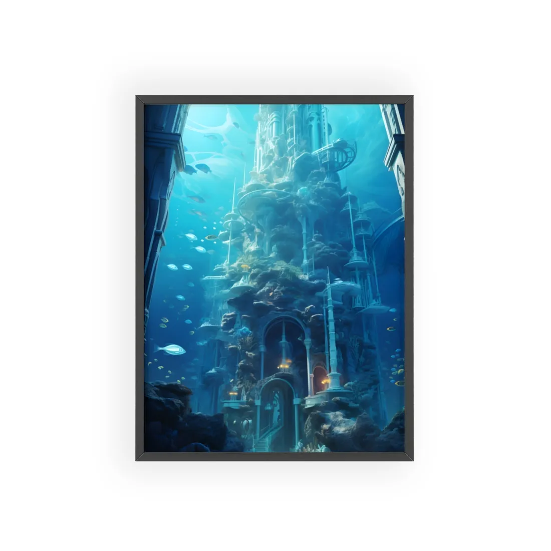 Underwater Future Cityscape: Futuristic Aquatic Architecture Art - Framed Poster