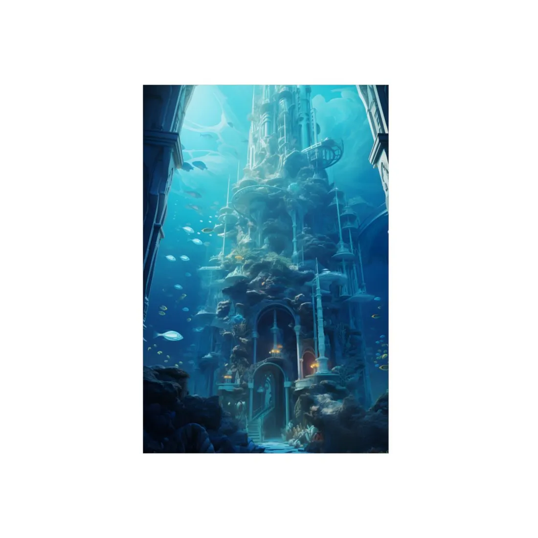 Underwater Future Cityscape: Futuristic Aquatic Architecture Art - Metal Poster