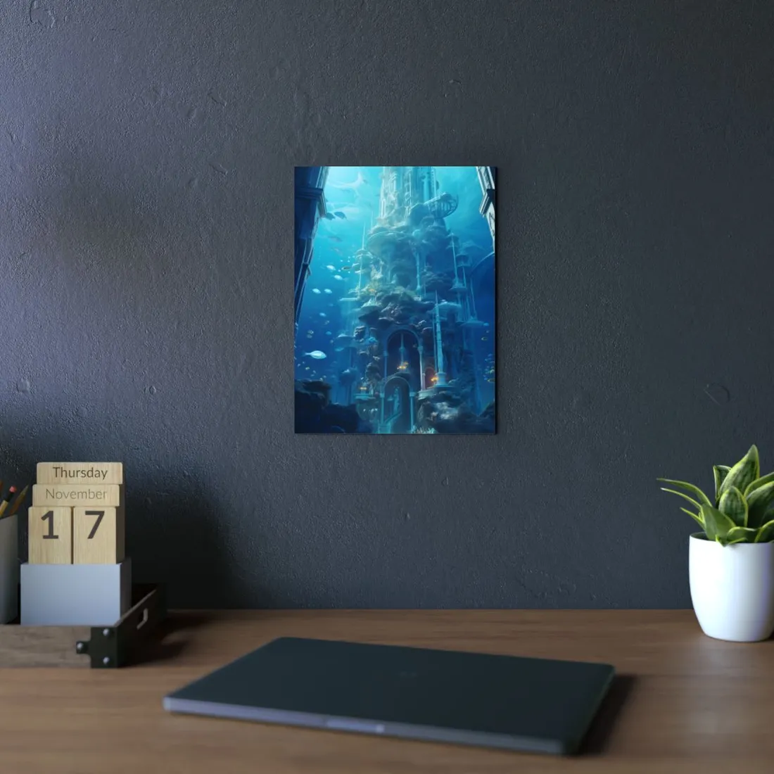 Underwater Future Cityscape: Futuristic Aquatic Architecture Art - Metal Poster