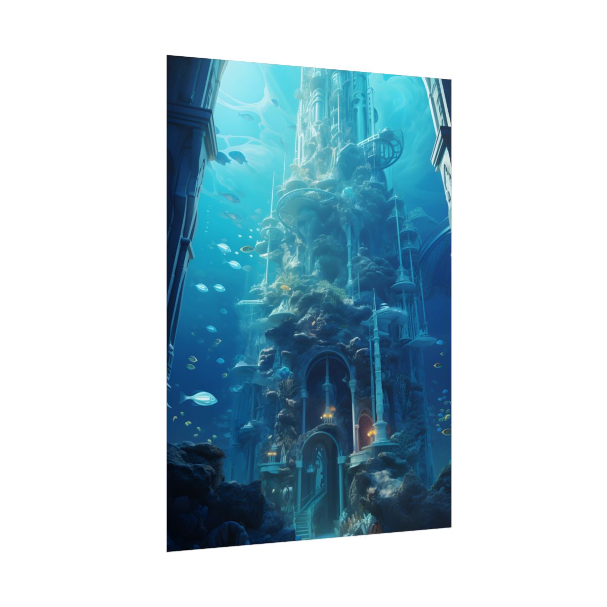 Underwater Future Cityscape: Futuristic Aquatic Architecture Art - Poster
