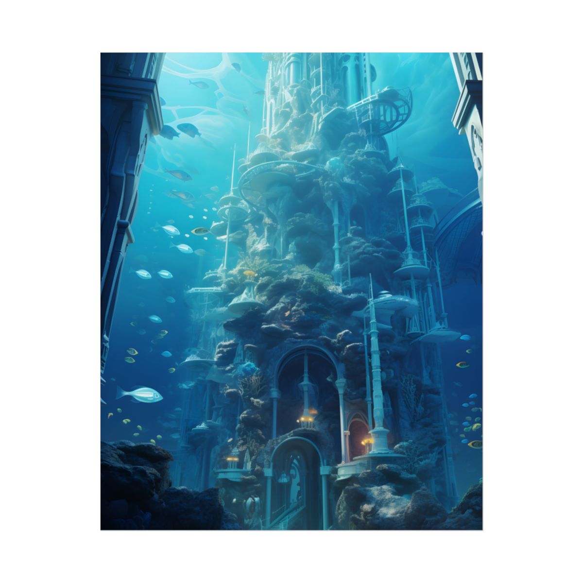 Underwater Future Cityscape: Futuristic Aquatic Architecture Art - Poster