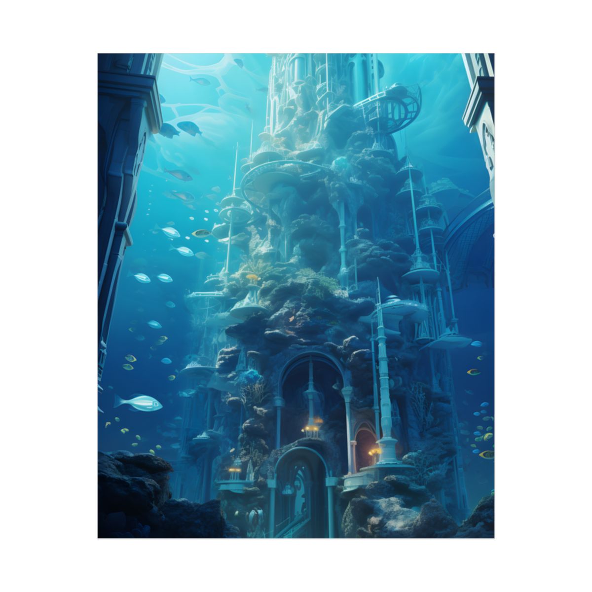 Underwater Future Cityscape: Futuristic Aquatic Architecture Art - Poster