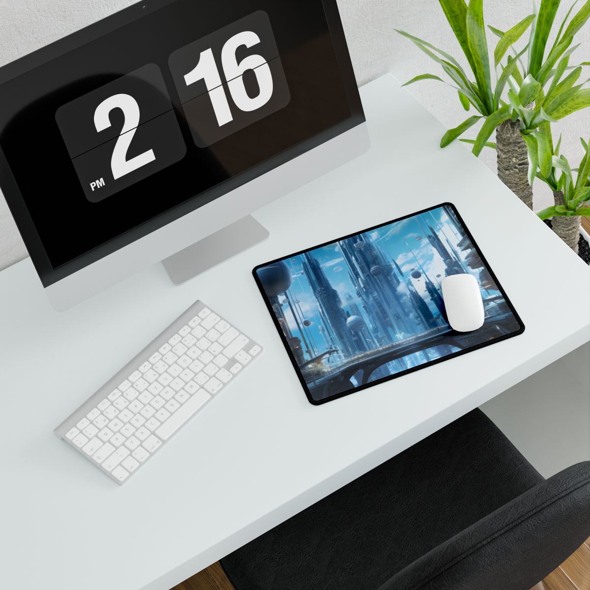 Underwater Future Cityscape: Submerged Metropolis Artwork - Desk Mat