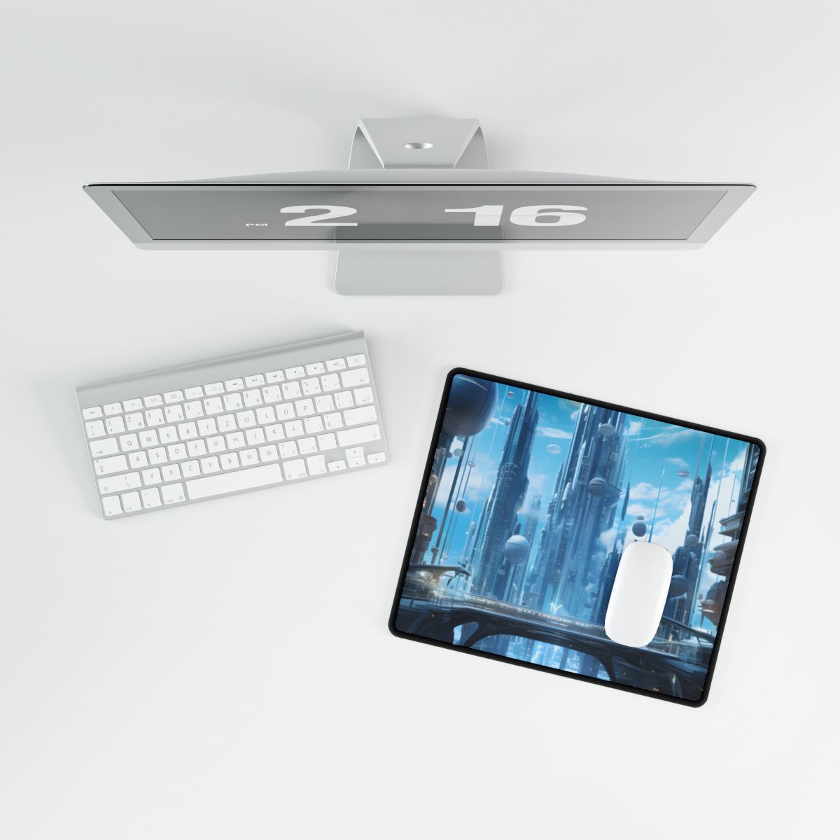 Underwater Future Cityscape: Submerged Metropolis Artwork - Desk Mat
