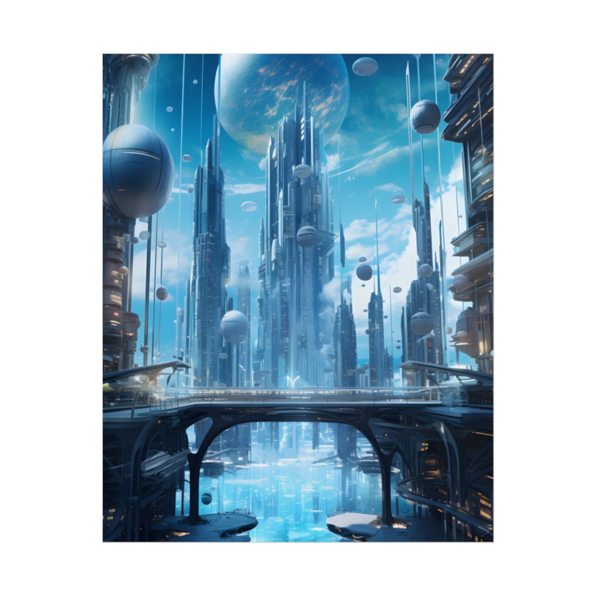 Underwater Future Cityscape: Submerged Metropolis Artwork - Poster