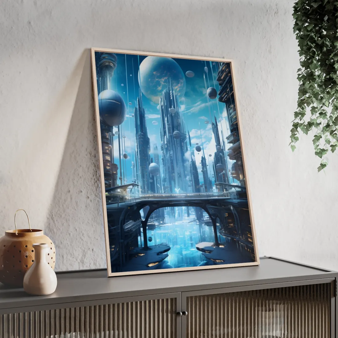 Underwater Future Cityscape: Submerged Metropolis - Framed Poster