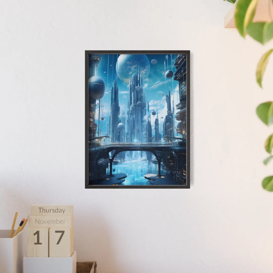 Underwater Future Cityscape: Submerged Metropolis - Framed Poster