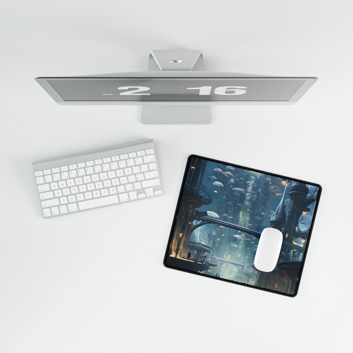 Underwater Futuristic City: Close Up Digital Artwork - Desk Mat