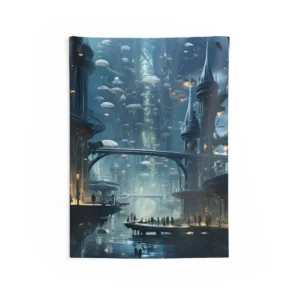 Floating Futuristic City Wall Tapestry