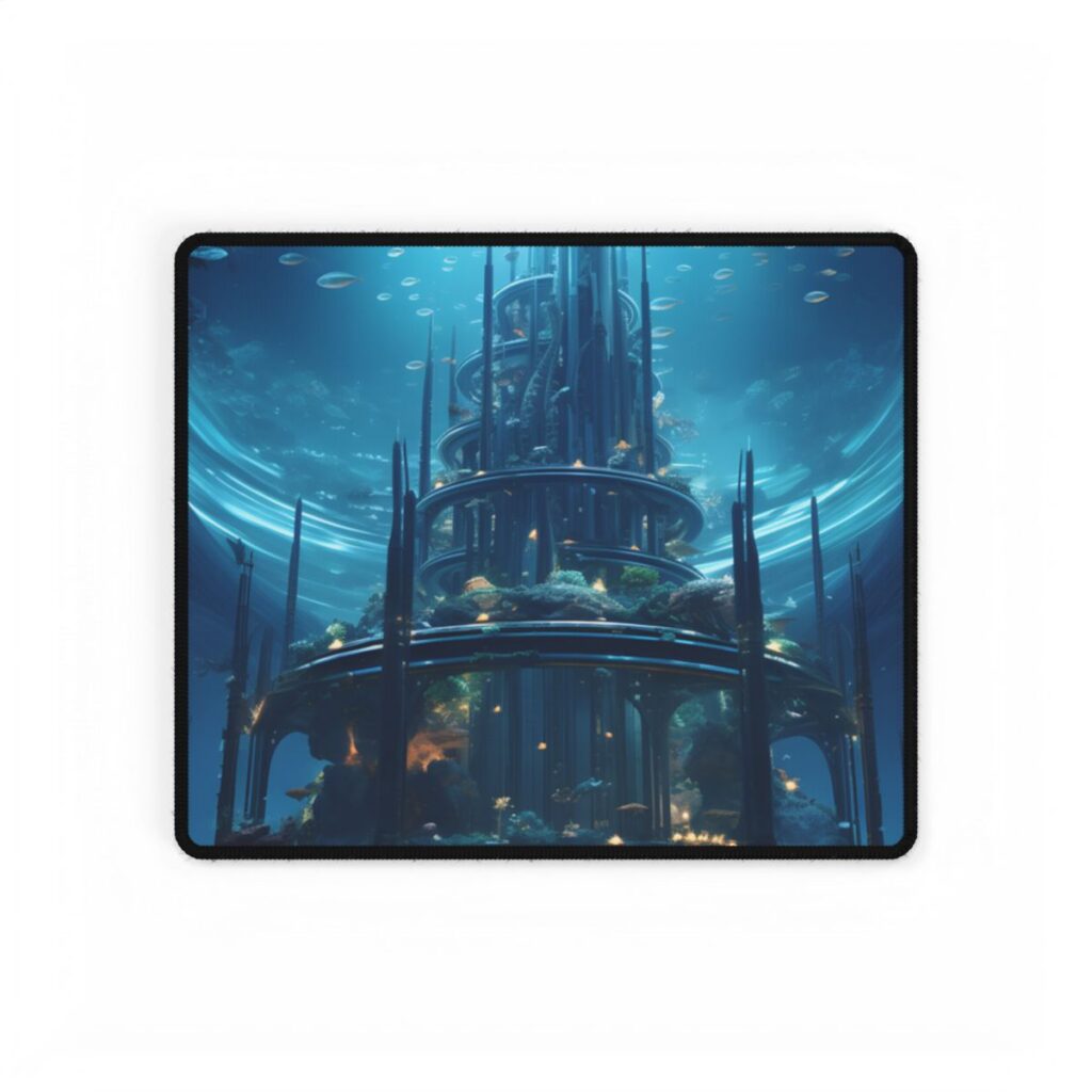 Underwater Futuristic City: Dark Aquatic Metropolis - Desk Mat