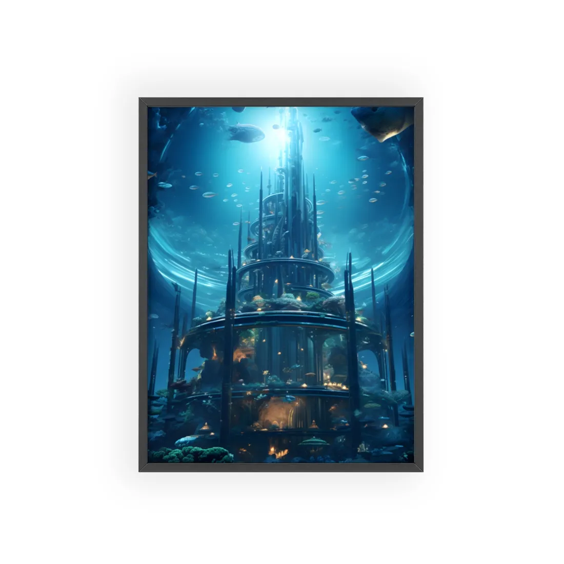 Underwater Futuristic City: Dark Aquatic Metropolis - Framed Poster