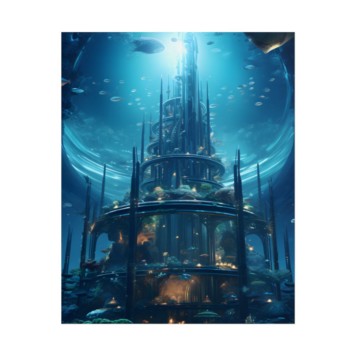 Underwater Futuristic City: Dark Aquatic Metropolis - Poster