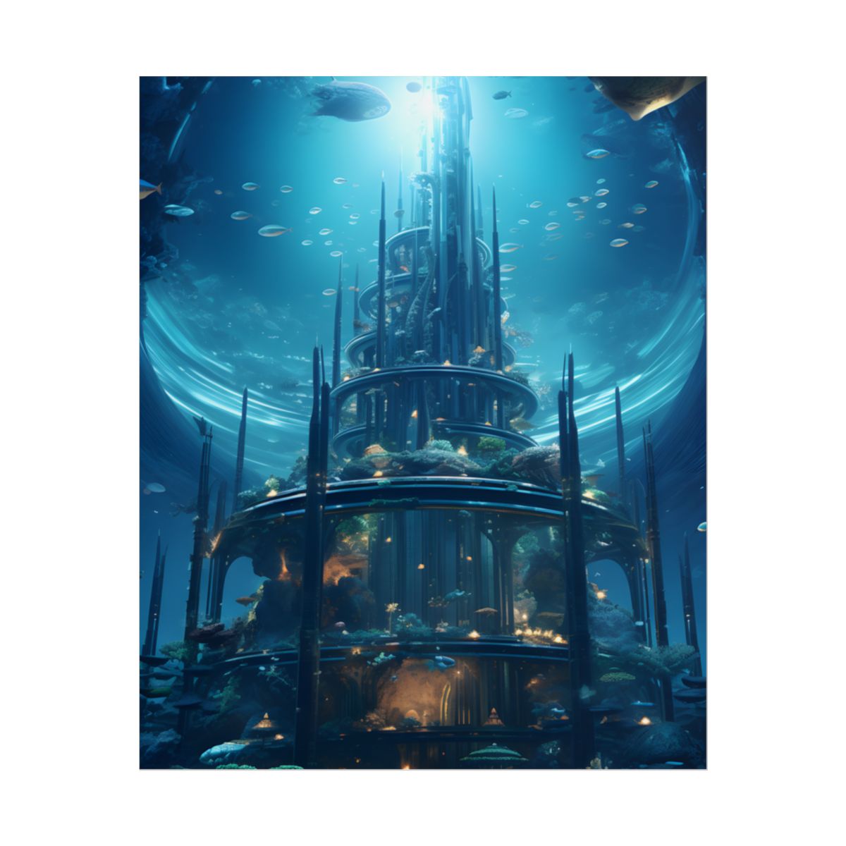 Underwater Futuristic City: Dark Aquatic Metropolis - Poster