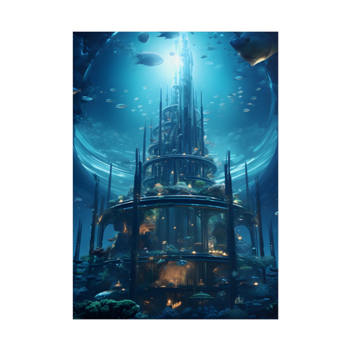 Underwater Futuristic City: Dark Aquatic Metropolis - Poster