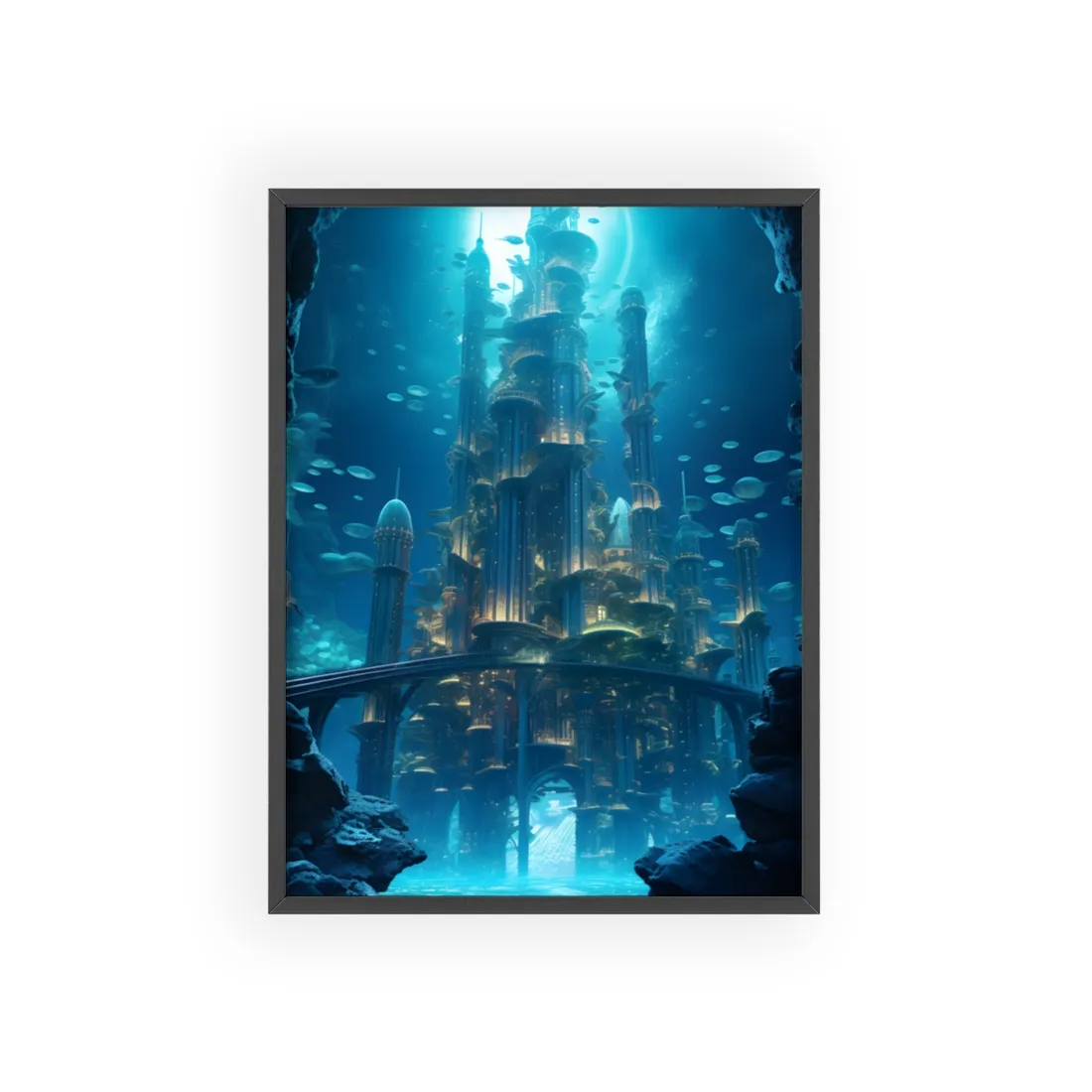 Underwater Futuristic City: Diving into Tomorrow's Metropolis - Framed Poster
