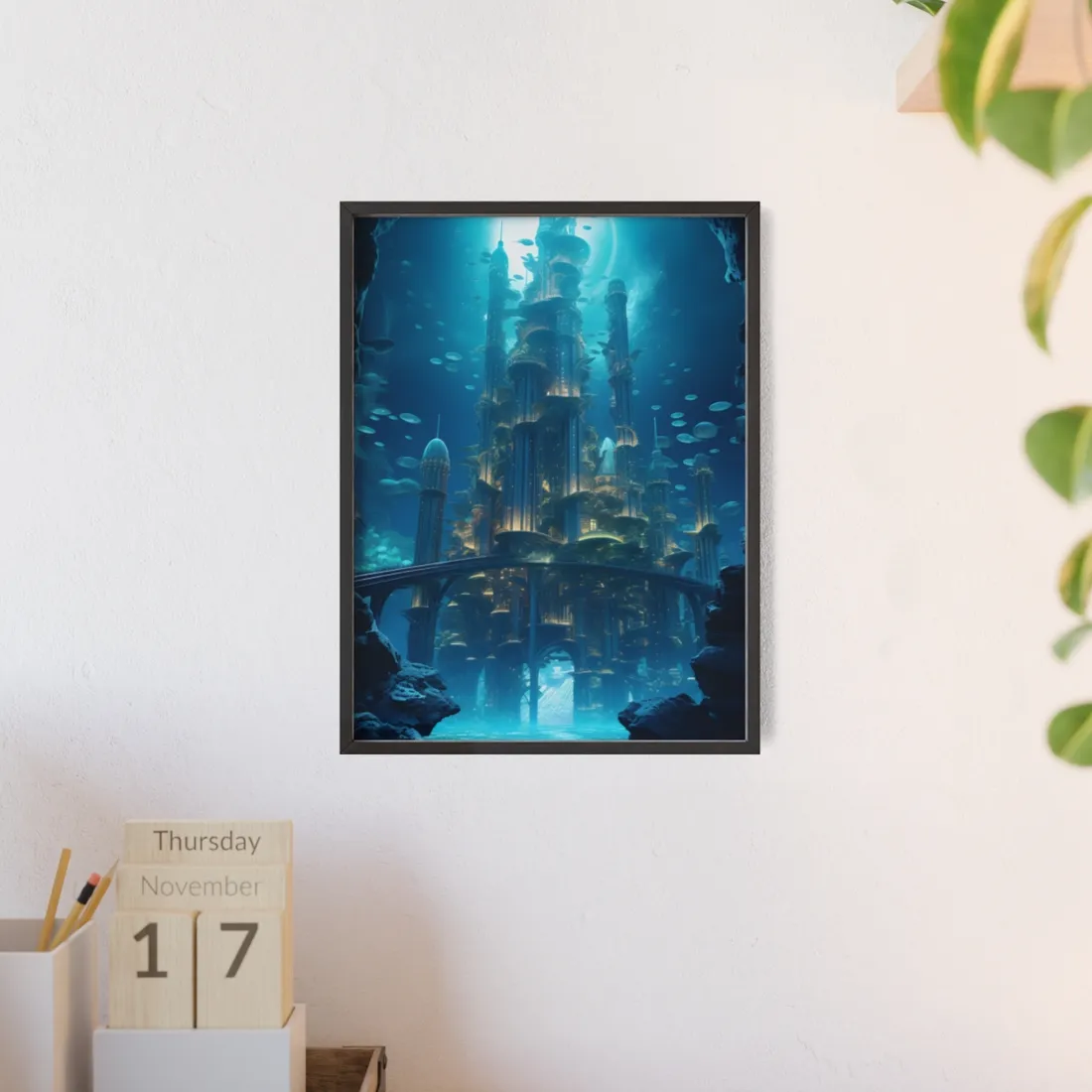 Underwater Futuristic City: Diving into Tomorrow's Metropolis - Framed Poster