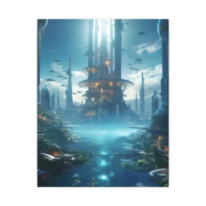 Futuristic City Above Turquoise Lagoon Canvas Print
