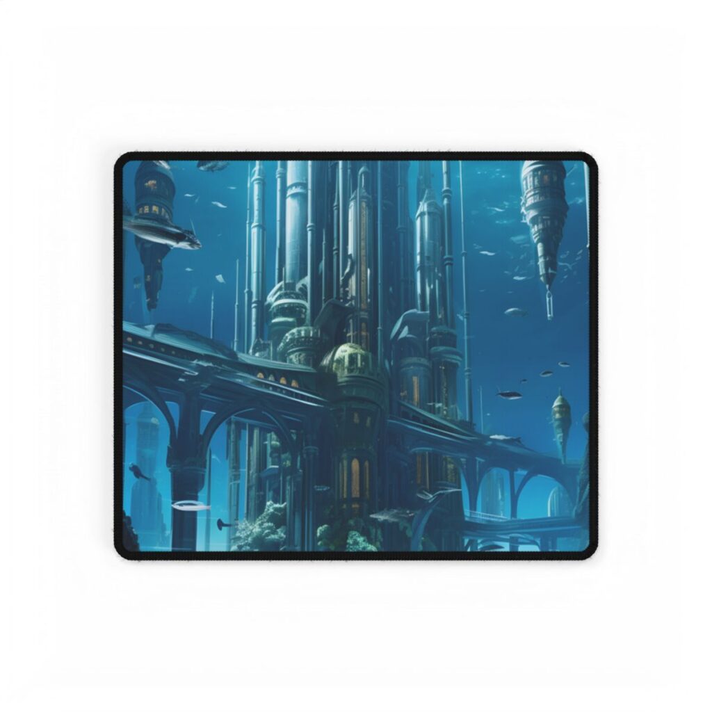 Underwater Futuristic City: Submerged Metropol Digital Art - Desk Mat
