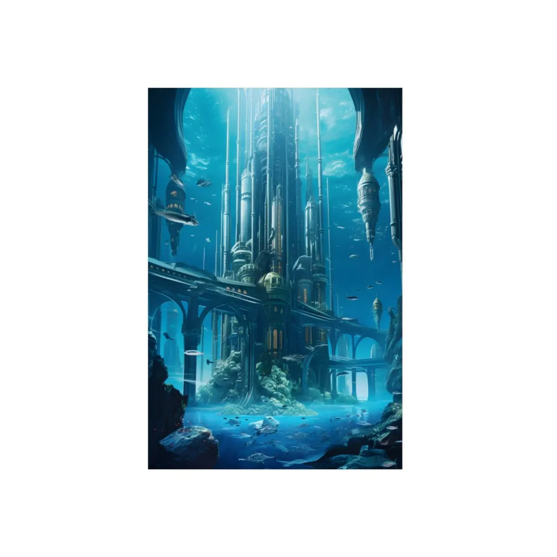 Underwater Futuristic City: Submerged Metropol Digital Art - Metal Poster