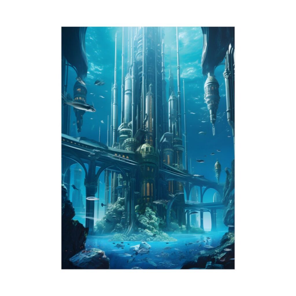 Underwater Futuristic City: Submerged Metropol Digital Art - Poster