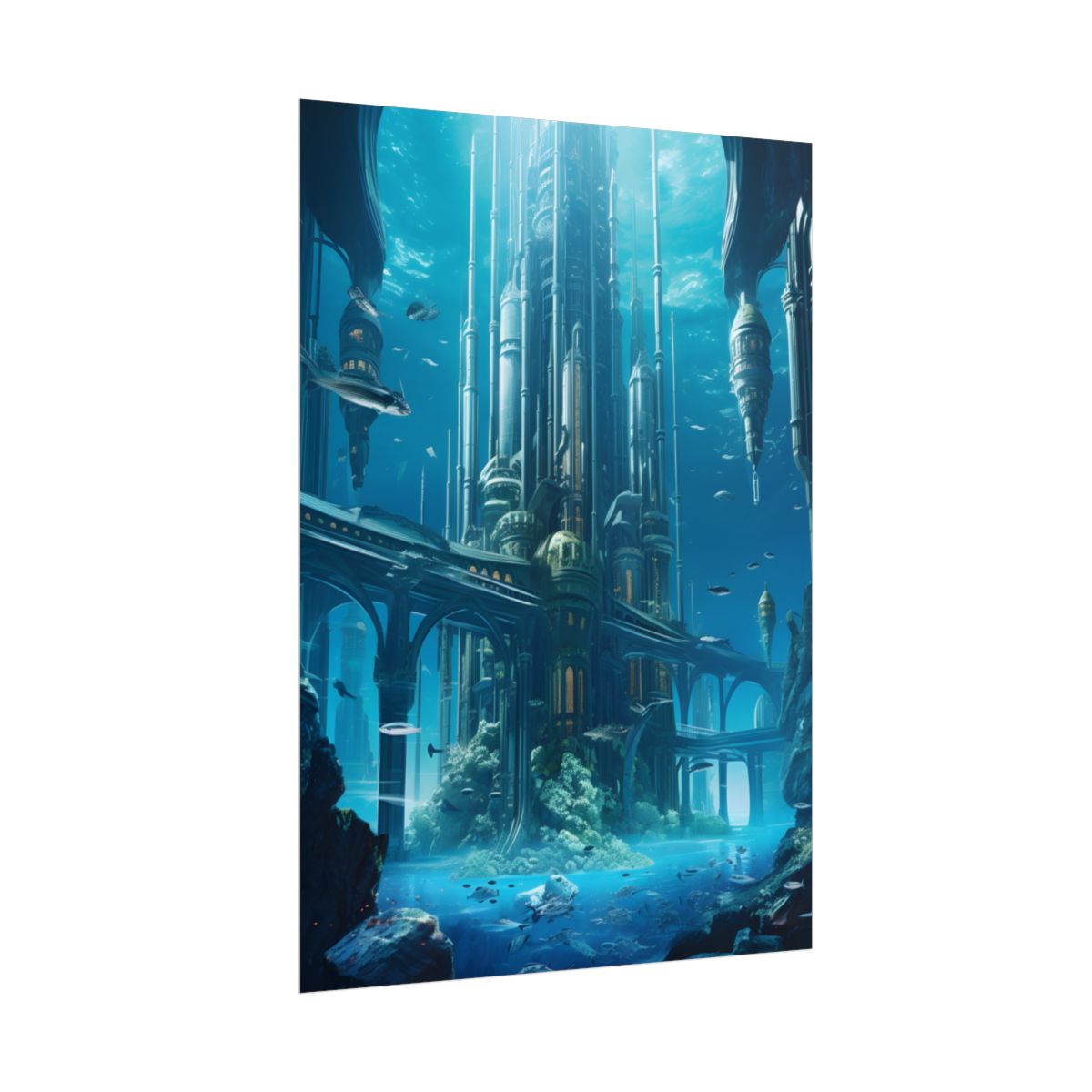 Underwater Futuristic City: Submerged Metropol Digital Art - Poster