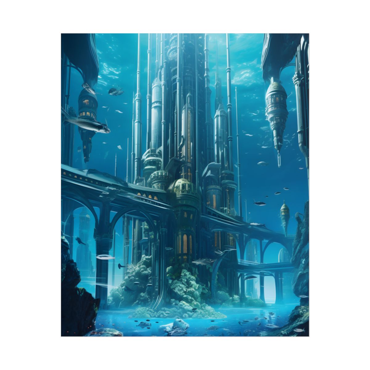 Underwater Futuristic City: Submerged Metropol Digital Art - Poster