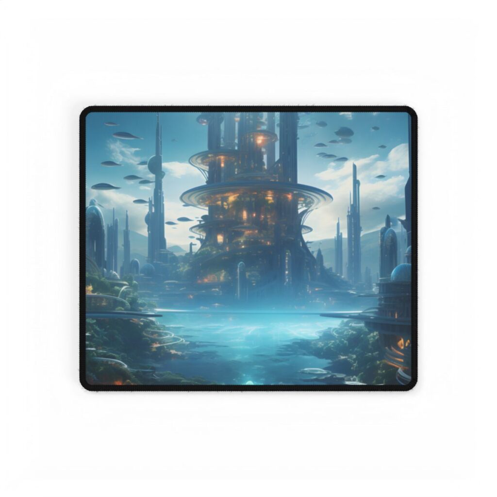 Underwater Futuristic City: Submerged Metropol Digital Artwork - Desk Mat