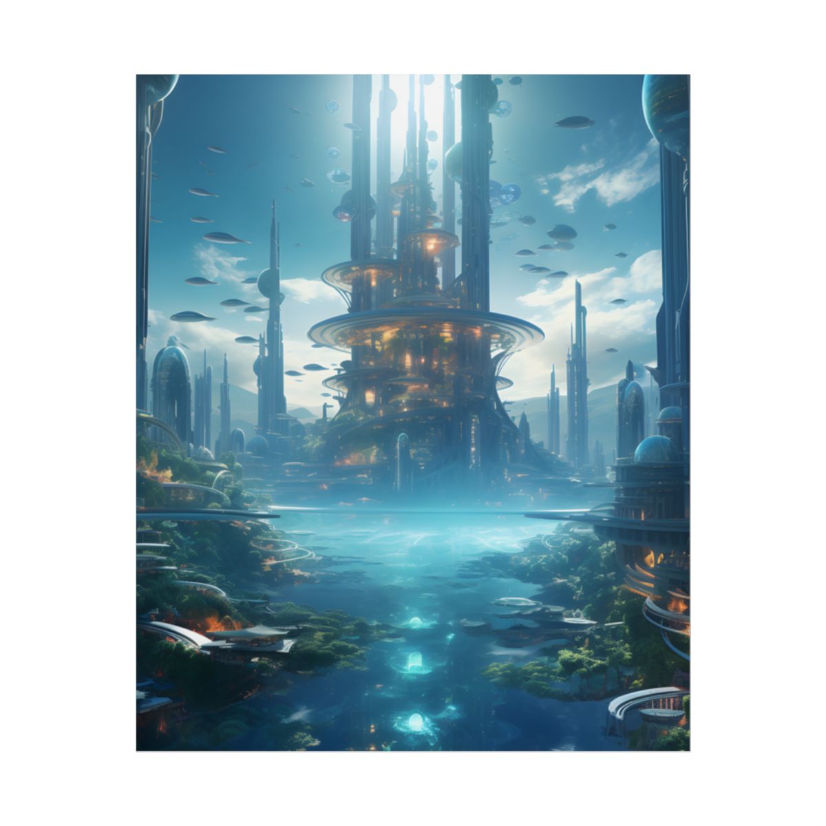 Underwater Futuristic City: Submerged Metropol Digital Artwork - Poster