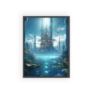 Futuristic City Above Turquoise Lagoon Framed Poster