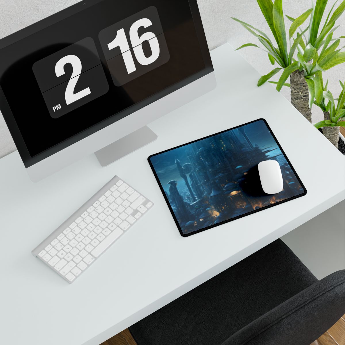 Underwater Futuristic Cityscape: Close Up Digital Artwork - Desk Mat