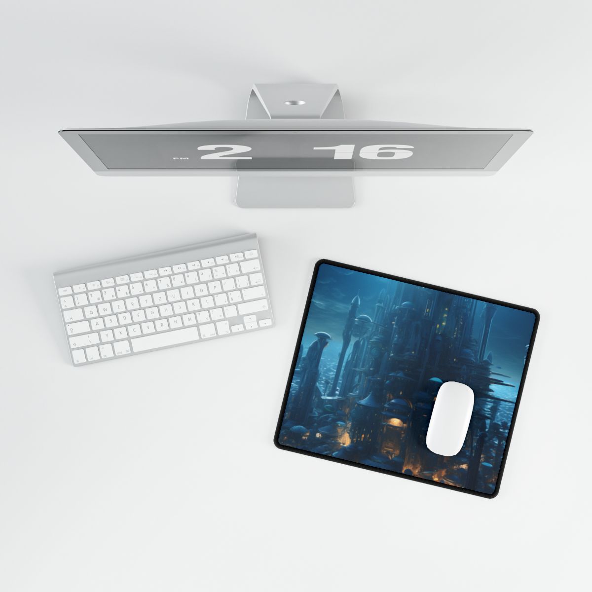 Underwater Futuristic Cityscape: Close Up Digital Artwork - Desk Mat