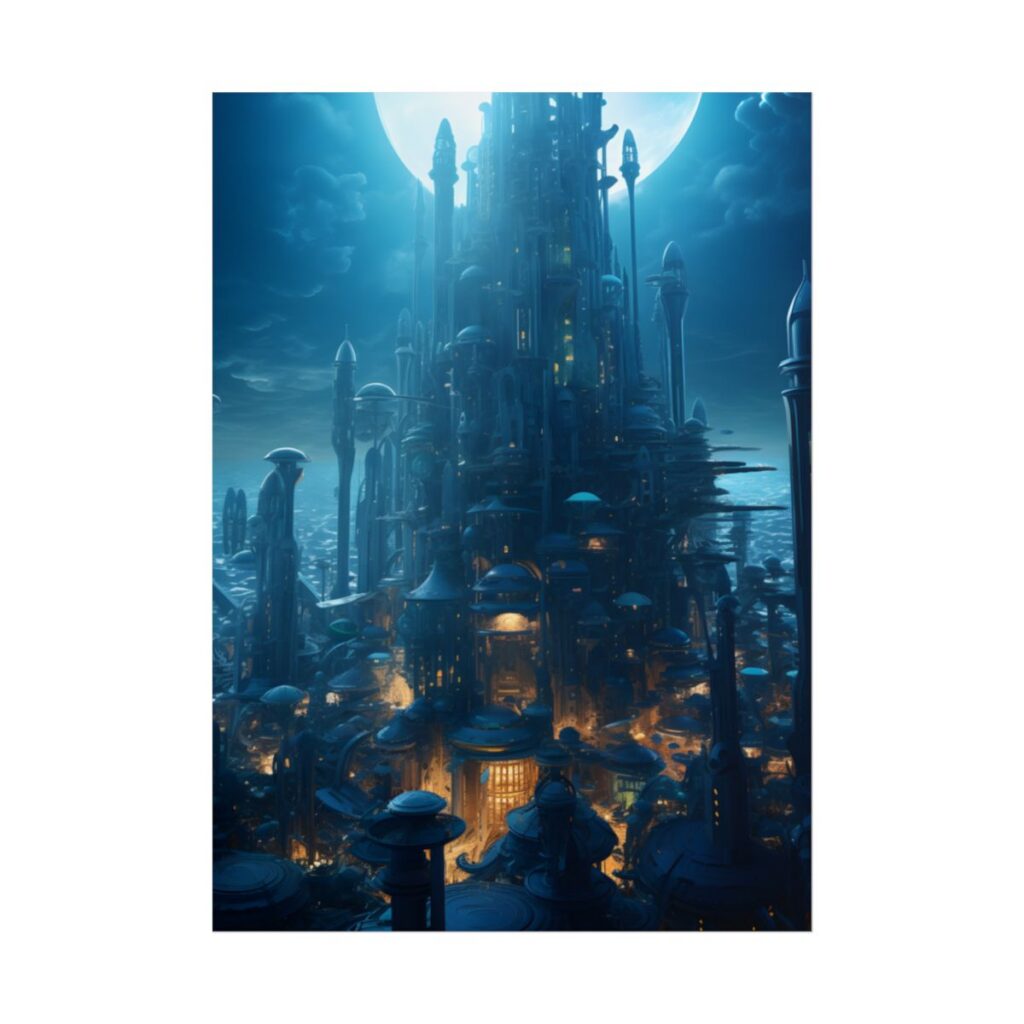 Underwater Futuristic Cityscape: Close Up Digital Artwork - Poster