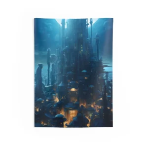 Moonlit Spired City Wall Tapestry