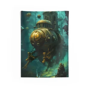 Brass Submarine with Divers Wall Tapestry