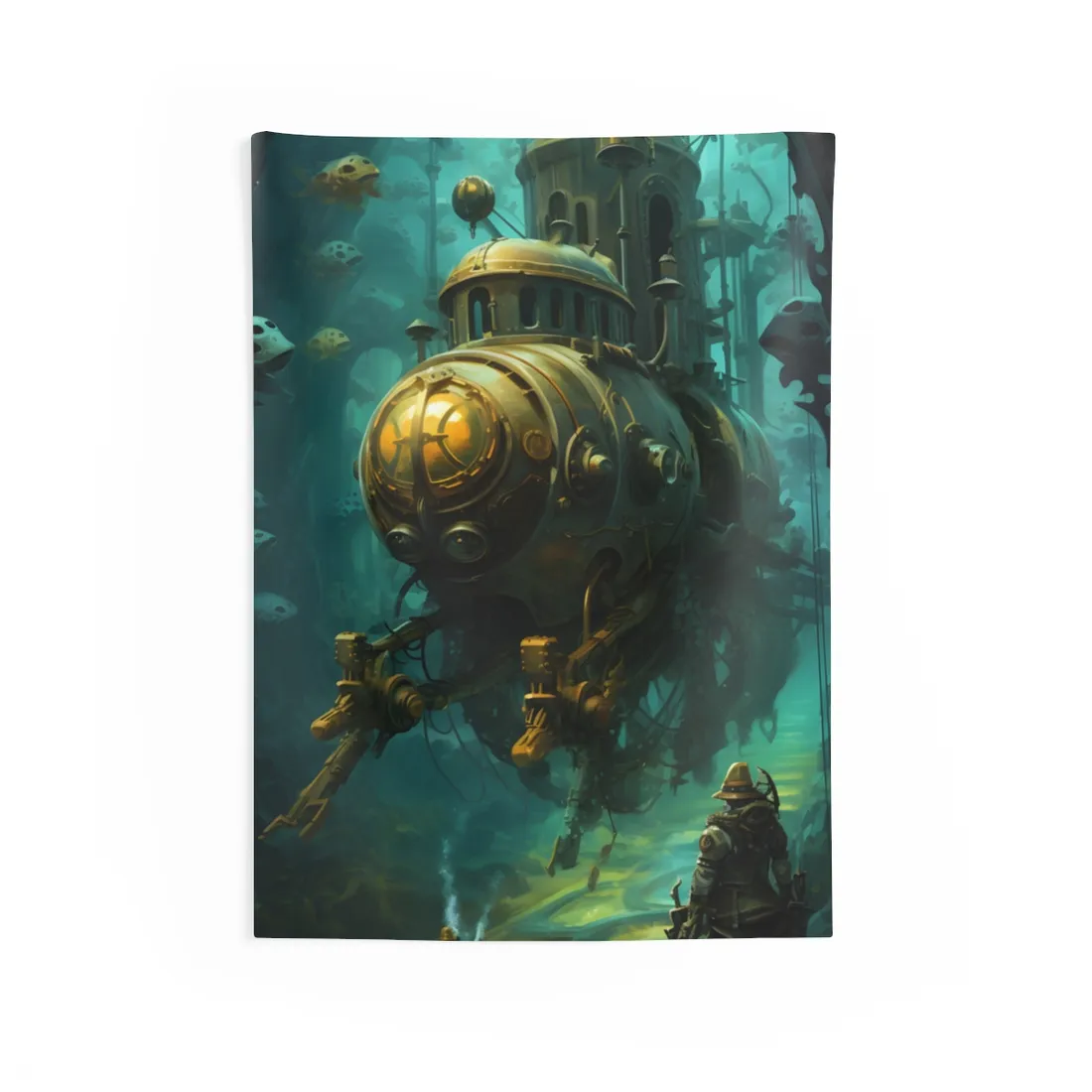 Underwater Steampunk Adventure: A Hero's Quest for Discovery - Wall Tapestry