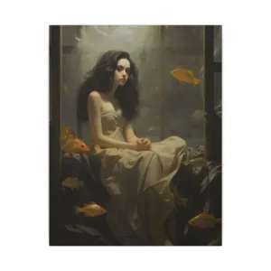 Woman Sitting with Goldfish Canvas Print