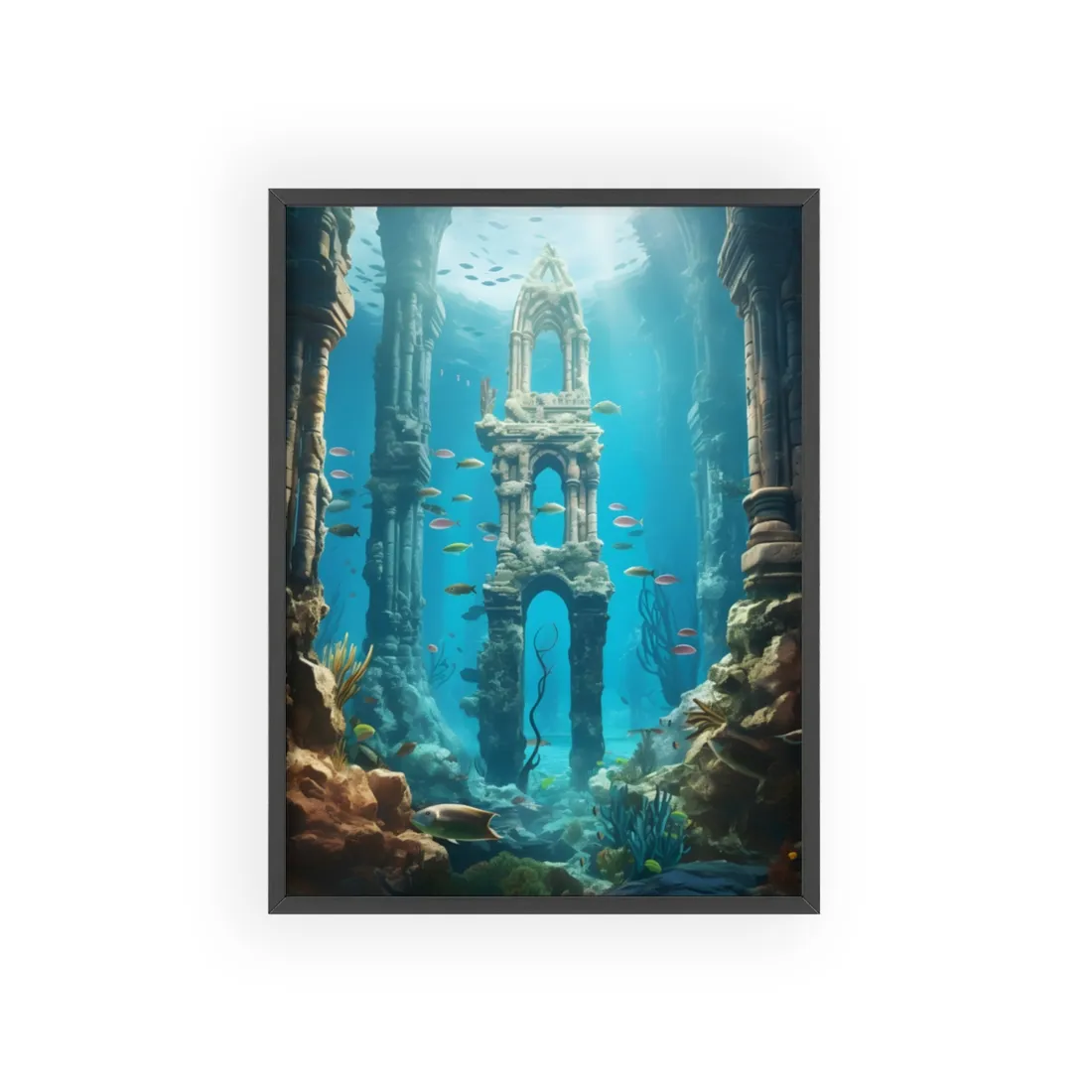 Unveiling the Hidden Underwater Lost City: Ancient Ruins - Framed Poster