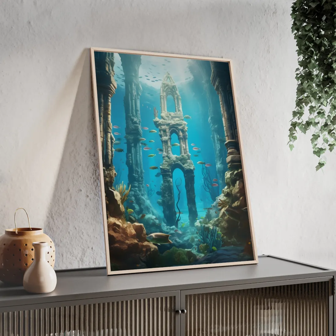 Unveiling the Hidden Underwater Lost City: Ancient Ruins - Framed Poster