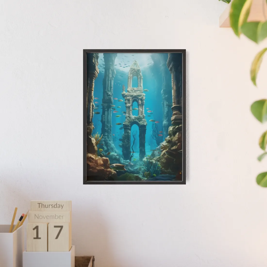 Unveiling the Hidden Underwater Lost City: Ancient Ruins - Framed Poster
